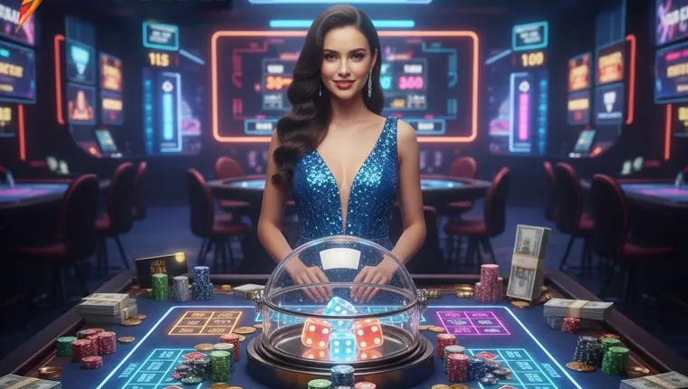 Elegant live dealer casino table with 747 branding